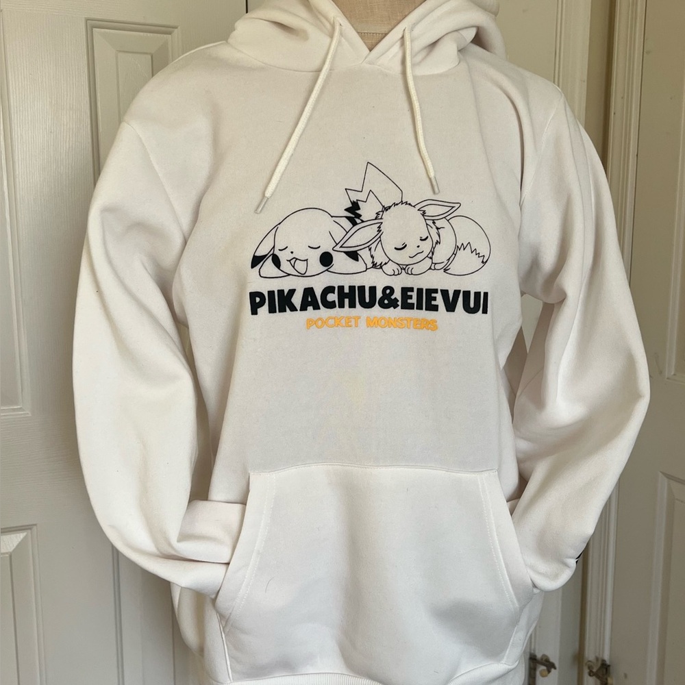 Pokemon Pikachu & Eievui Ivory Pullover Hoodie Sweatshirt